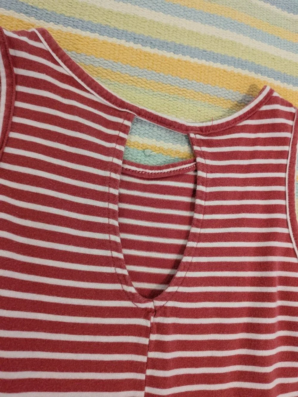 Old Navy dark pink / white striped tiered tank dress 6/7